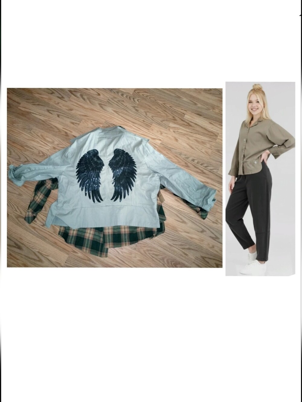 Chico's Light Sage Utility Jacket with Black Wing - Upcycled